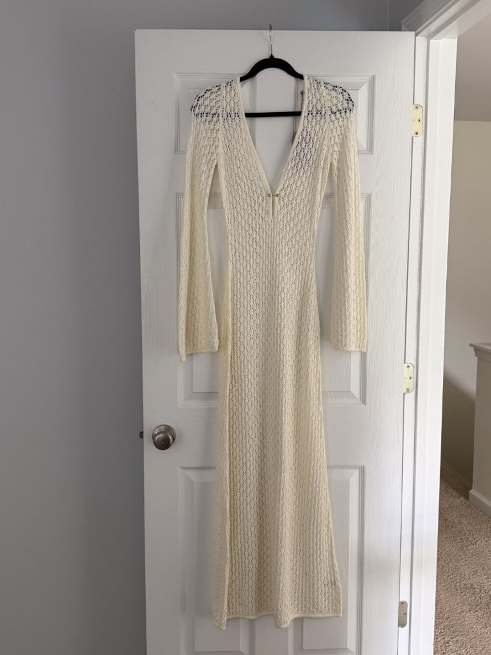 MESHKI Hayden Ivory Crochet Plunge Maxi Dress - Picture 2 of 4